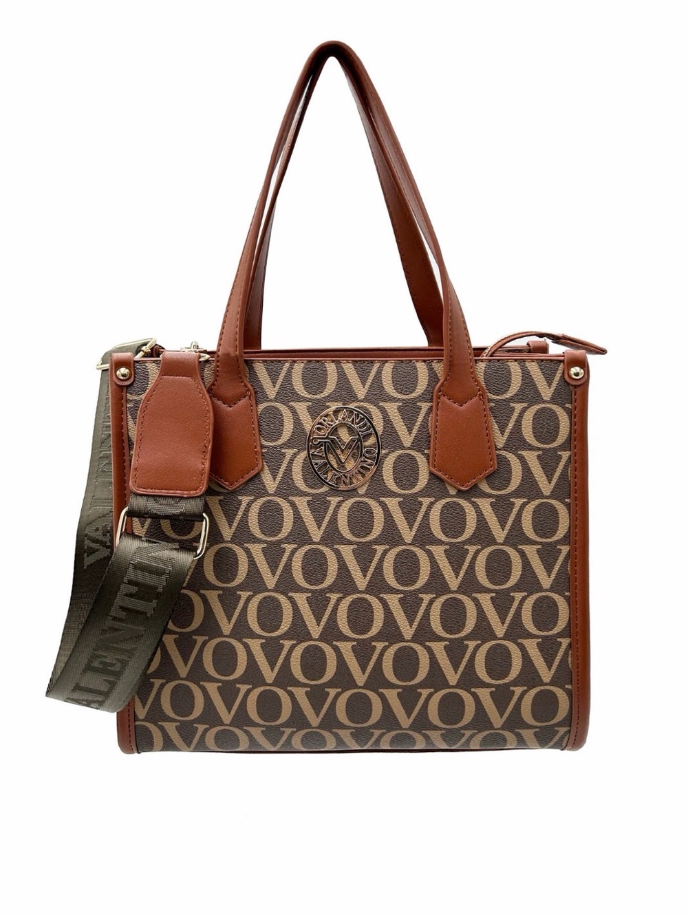 Valentino Orlandi Brown Monogram Satchel with Tan Trim